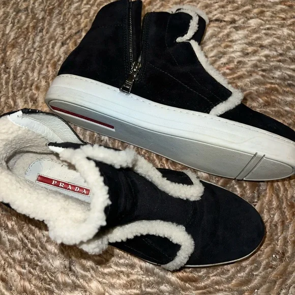 Prada Linea Rossa Shearling High Top Sneakers boots - Picture 5 of 13